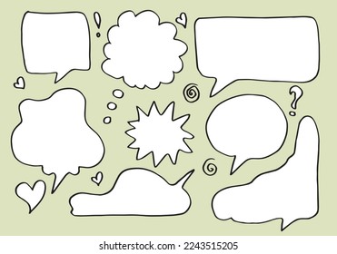 Juego de boceto dibujado a mano Bubbles de voz. Ilustración del vector