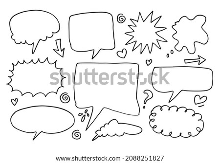 Set of hand drawn sketch Speech bubbles. Vector illustration