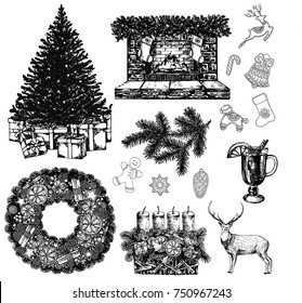 Set Hand Drawn Sketch Style Christmas Stock Vector (Royalty Free ...