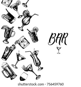 Set of hand drawn sketch style alcoholic drinks. Vector illustration isolated on white background.