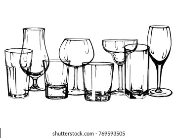 Set of hand drawn sketch style glasses. Vector illustration isolated on white background.