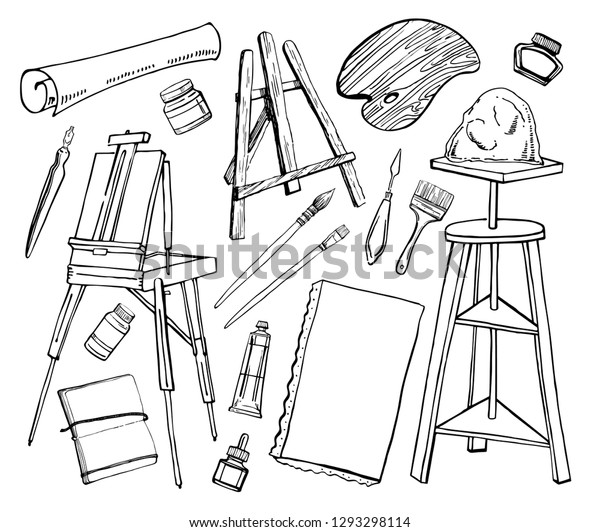 Set Hand Drawn Sketch Vector Artist Stock Vector Royalty