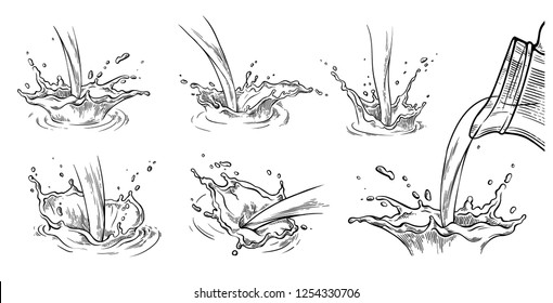 set of hand drawn sketch water or milk splash crown vector illustration