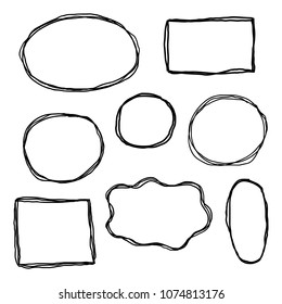 Set of hand drawn sketched frames isolated on white background.