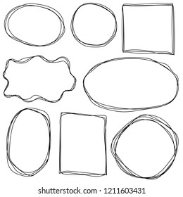 Set of hand drawn sketched frames isolated on white background.
