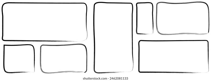 Set of hand drawn sketched frames. Frames blank template isolated on white background
