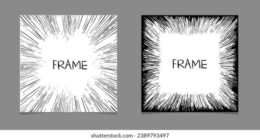 Set of hand drawn sketched lines square frames isolated on white background.