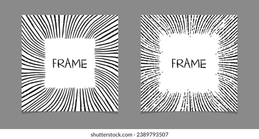 Set of hand drawn sketched lines square frames isolated on white background.