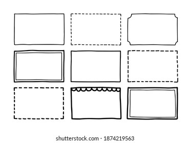 Set of hand drawn sketched square frames isolated on white background