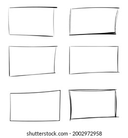Set of hand drawn sketched square frames isolated on white background.
