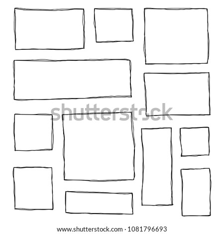 Set of hand drawn sketched square frames isolated on white background.