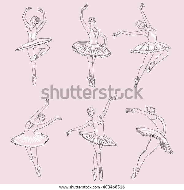 Set Hand Drawn Sketches Young Ballerinas Vetor Stock Livre De Direitos 400468516 Shutterstock 