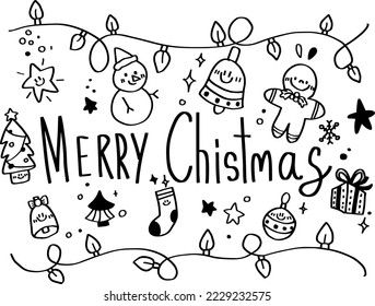 Set of hand drawn sketchy christmas elements. Doodle sketch vector illustration. Christmas tree, deer, Santa, snowflake