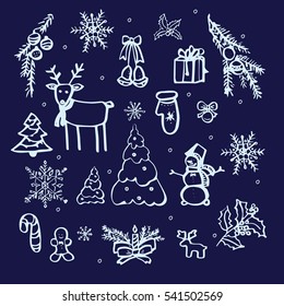 Set of hand drawn sketchy Christmas elements Doodle vector illustration