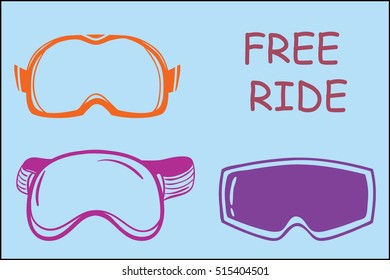 Set of hand drawn ski masks. Snowboarding and skiing  vector icons