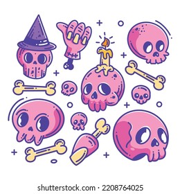 Set of hand drawn skulls collection full color