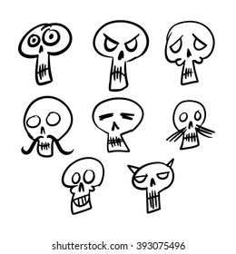 set of hand drawn skulls. vector illustration