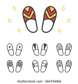 Set of hand drawn slippers, house shoes.