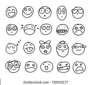 Set of hand drawn smiles on white background