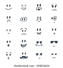 Set Of Hand Drawn Smiley Faces. Sketched Facial Expressions Set. Vector Illustration