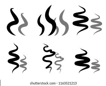 Set of hand drawn smoke steam silhouette icon illustration with shadows isolated on white background