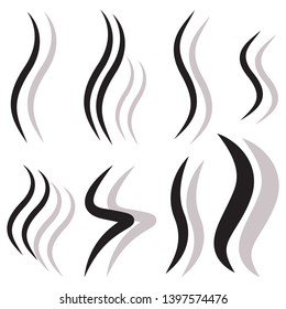 Set of hand drawn smoke steam silhouette icon illustration with shadows isolated on white background, eps 8