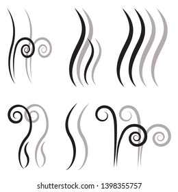 Set of hand drawn smoke steam silhouette icon illustration with shadows isolated on white background