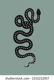 Set of hand drawn snake in boho, aztec style. Modern, trendy colors, minimalism art.