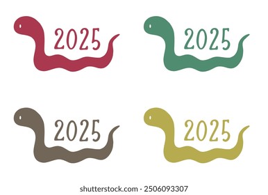 Set of hand drawn snake illustrations and letters 2025