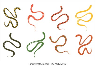 Set of hand drawn snakes. Reptiles for any design. Vector snakes in a minimalistic style.