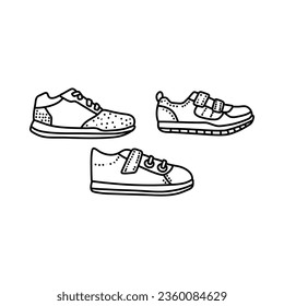 Set handgezeichnete Turnschuhe, Doodle-Vektorgrafik-Illustration einzeln auf weißem Hintergrund