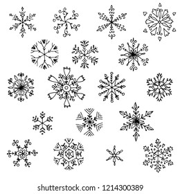 set of hand drawn snowflakes