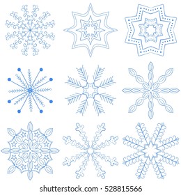 Set of hand drawn snowflakes.