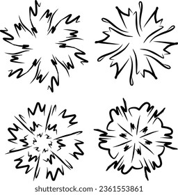 Set of hand drawn snowflakes. Black and white style vector design.