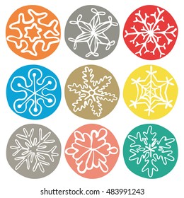 set of hand drawn snowflakes, for christmas and new year greeting cards or web
