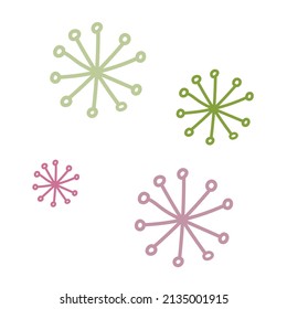 Set of hand drawn snowflakes or pistils, flower centers. Doodle design element