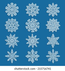 Set of hand drawn snowflakes. Vector illustration.