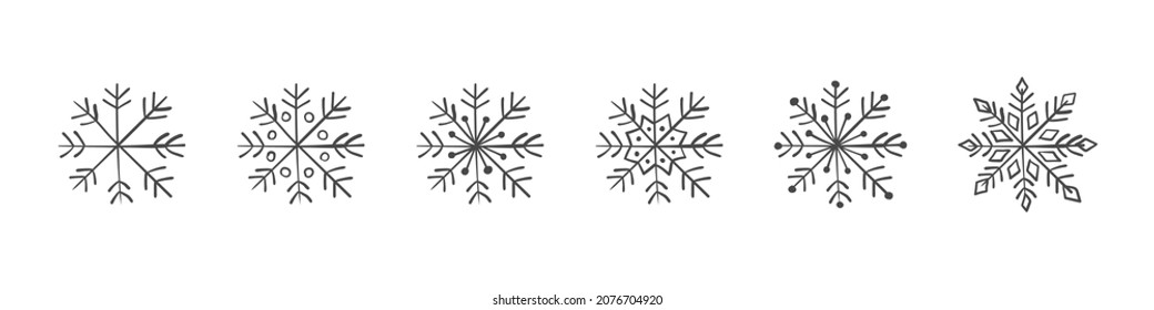 Set of hand drawn snowflakes. Winter snow symbols. Design elements for christmas and New Year. Vector illustration
