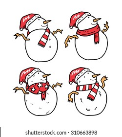 set of hand drawn snowman