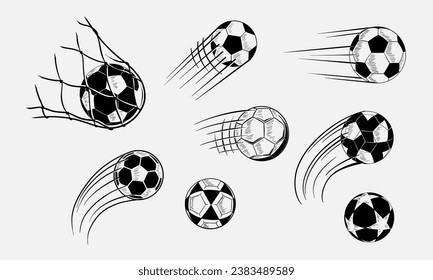 Juego de íconos de la bola de fútbol de mano en movimiento. Ilustración del vector