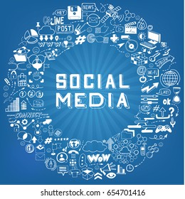 Set of Hand Drawn Social Media Elements.