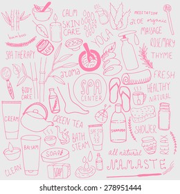 Set of hand drawn spa doodle. Unique elements.