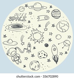 set of hand drawn space doodles