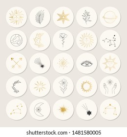 Set of hand drawn space stickers. Vector isolated illustration.