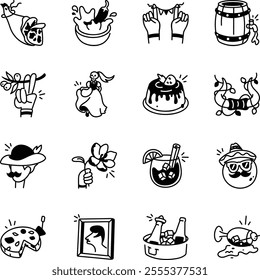 Set of Hand Drawn Spanish Food Icons 
