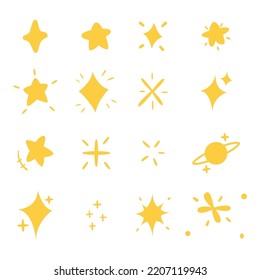 Set of hand drawn sparkle and starburst. Doodle style. Vector illustration.