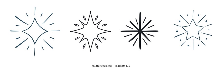 Set Hand drawn sparkling stars	