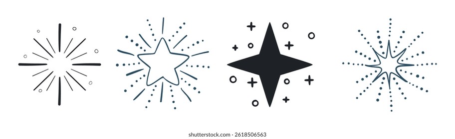 Set Hand drawn sparkling stars	