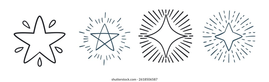 Set Hand drawn sparkling stars	
