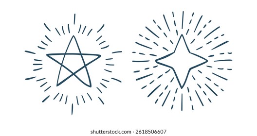 Set Hand drawn sparkling stars	